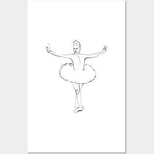 Ballerina in Tutu - Line Art Ballet Dancer Posters and Art